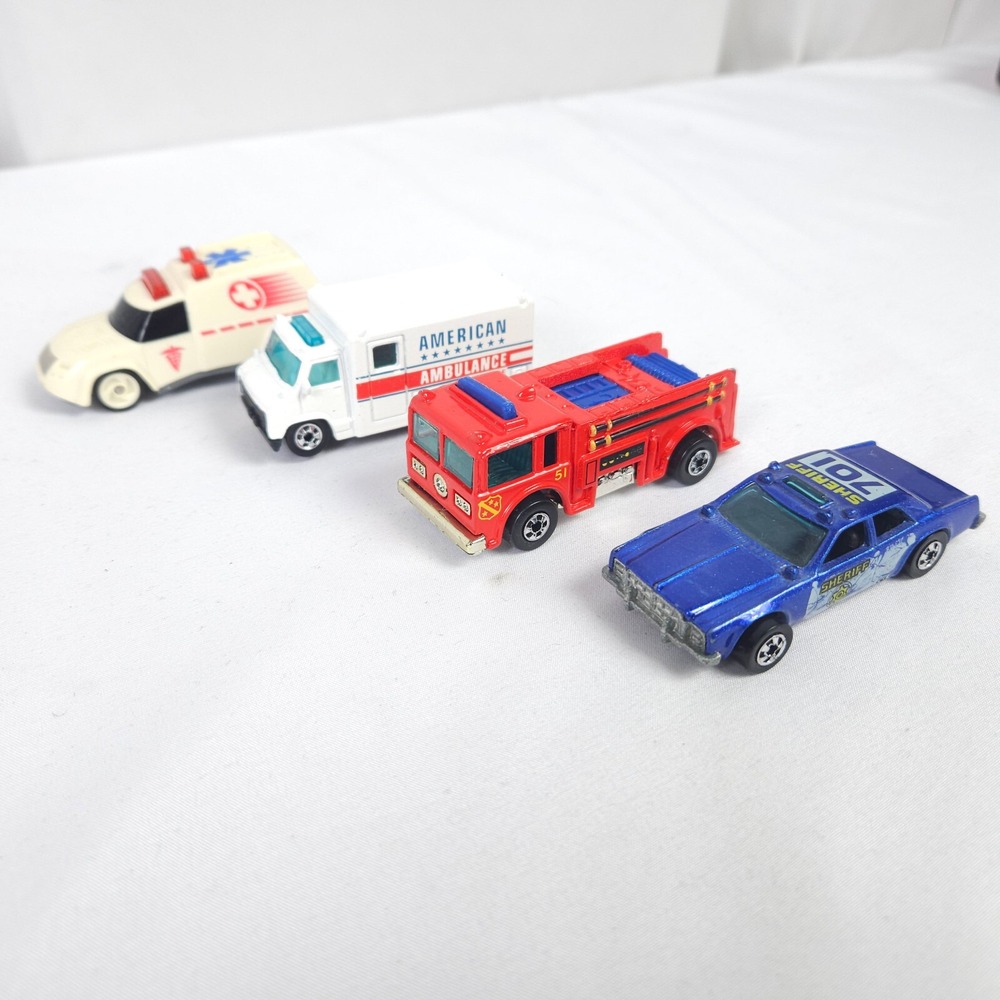 Vintage Hot Wheels Lot Sheriff Firetruck Ambulance Diecast Cars